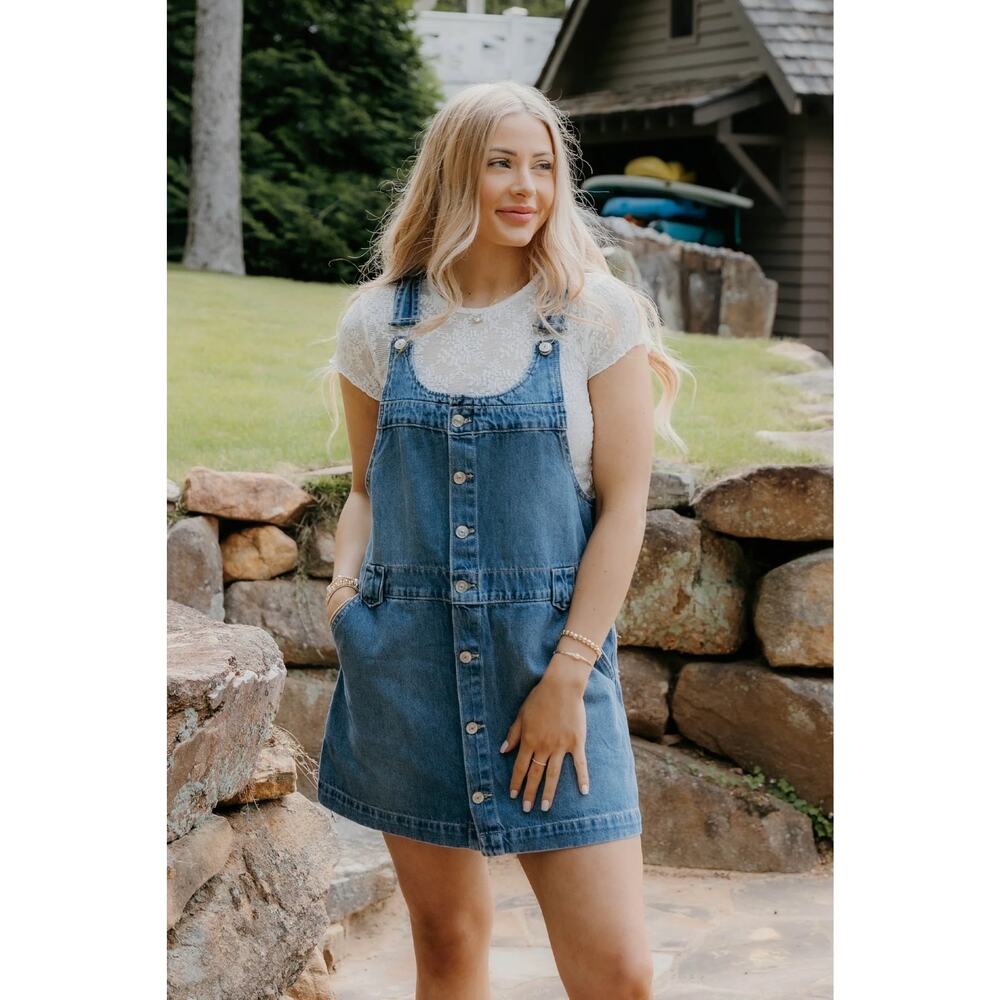 NWT FREE PEOPLE EDIE DENIM SKIRTALL overall size small blue